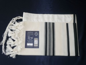 Traditional Wool Tallit with Black Stripes