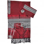 Red Tallit with silver bands