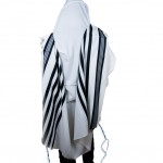 Traditional wool tallit with black striping